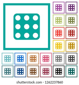 Domino nine flat color icons with quadrant frames on white background