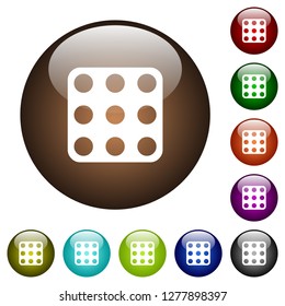 Domino nine white icons on round color glass buttons