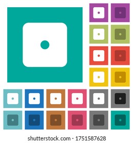 Domino one multi colored flat icons on plain square backgrounds. Included white and darker icon variations for hover or active effects.