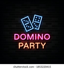 Domino party neon signs vector. Design template neon style