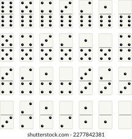 Domino set of 28 tiles with white pieces with black dots