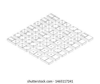 Domino set. Isolated on white background. Vector outline illustration. Isometric projection.