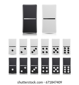 Domino Set Vector. Black And White Illustration. Realistic Dominoes Collection Isolated On White.