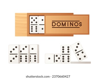 Domino set in wooden box vector illustration isolated on white background