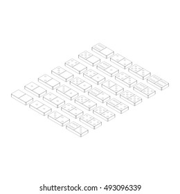 Domino set.Isolated on white background. Vector outline illustration.3d isometric style.