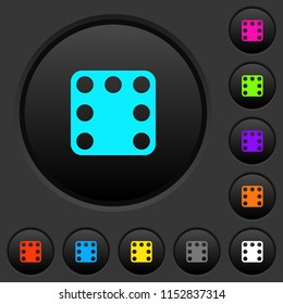 Domino seven dark push buttons with vivid color icons on dark grey background
