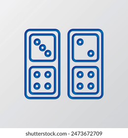 Domino simple icon vector. Flat design. Paper cut design. Cutted blue symbol with shadow. Gray background.ai