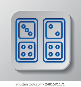 Domino simple icon vector. Flat design. Paper cut design. Cutted blue symbol with shadow. Gray badge button, gray background.ai