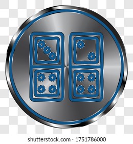 Domino simple icon vector on metal round button. Transparent grid