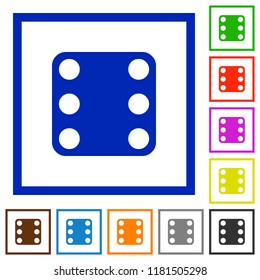 Domino six flat color icons in square frames on white background