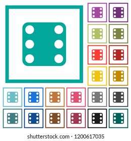 Domino six flat color icons with quadrant frames on white background