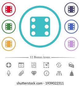 Domino six flat color icons in circle shape outlines. 12 bonus icons included.