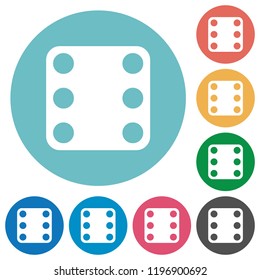 Domino six flat white icons on round color backgrounds