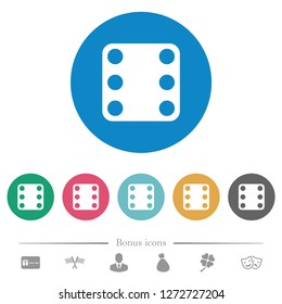 Domino six flat white icons on round color backgrounds. 6 bonus icons included.