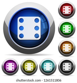 Domino six icons in round glossy buttons with steel frames