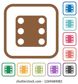 Domino six simple icons in color rounded square frames on white background