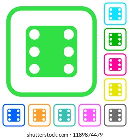 Domino six vivid colored flat icons in curved borders on white background