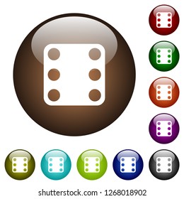 Domino six white icons on round color glass buttons