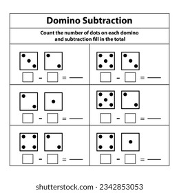 Domino subtraction counts the number of dots each domino fills the total. Math Exercises. vector illustrator on white background