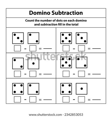 Domino subtraction counts the number of dots each domino fills the total. Math Exercises. vector illustrator on white background
