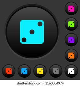 Domino three dark push buttons with vivid color icons on dark grey background