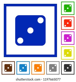 Domino three flat color icons in square frames on white background