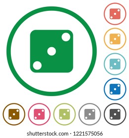 Domino three flat color icons in round outlines on white background