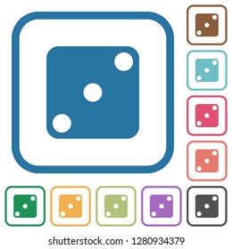 Domino three simple icons in color rounded square frames on white background