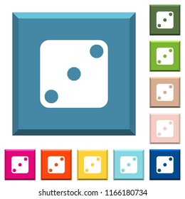 Domino three white icons on edged square buttons in various trendy colors
