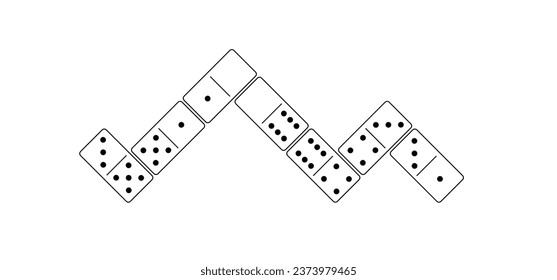 Domino-Fliesen. Klassische Dominosteine, Piktogramm des Domino. Spielen, Teile des Spiels volle Knochen Kacheln. Schwarz-Weiß-Domino. Flaches Vektorset. 28 Stück. Weißer Stechchip für das Spielen an Bord. 