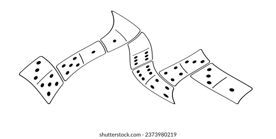 Domino tiles. Classic dominoes, domino's pictogram. Playing, parts of game full bones tiles. Black, white domino. Flat vector set. 28 pieces. White chip of domino on board for gambling. 