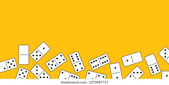 Domino tiles. Classic dominoes, domino's pictogram. Playing, parts of game full bones tiles. Black, white domino. Flat vector set. 28 pieces. White chip of domino on board for gambling. 