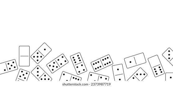 Domino tiles. Classic dominoes, domino's pictogram. Playing, parts of game full bones tiles. Black, white domino. Flat vector set. 28 pieces. White chip of domino on board for gambling. 