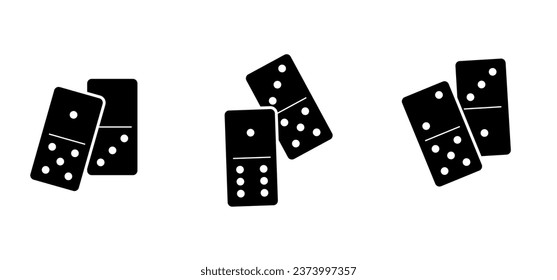 Domino tiles. Classic dominoes, domino's pictogram. Playing, parts of game full bones tiles. Black, white domino. Flat vector set. 28 pieces. White chip of domino on board for gambling. 