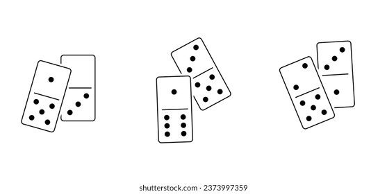 Domino-Fliesen. Klassische Dominosteine, Piktogramm des Domino. Spielen, Teile des Spiels volle Knochen Kacheln. Schwarz-Weiß-Domino. Flaches Vektorset. 28 Stück. Weißer Stechchip für das Spielen an Bord. 