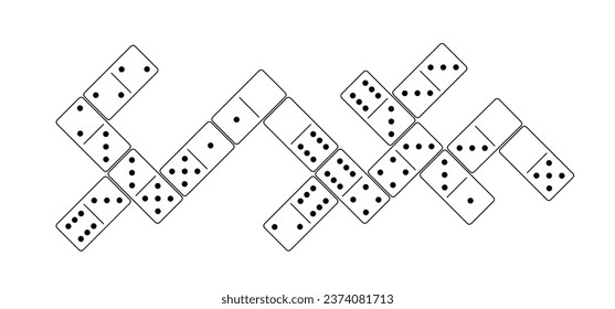 Domino tiles. Classic dominoes, domino's pictogram. Playing, parts of game full bones tiles. Black, white domino. Flat vector set. 28 pieces. White chip of domino on board for gambling. 