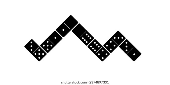 Domino-Fliesen. Klassische Dominosteine, Piktogramm des Domino. Spielen, Teile des Spiels volle Knochen Kacheln. Schwarz-Weiß-Domino. Flaches Vektorset. 28 Stück. Weißer Stechchip für das Spielen an Bord. 