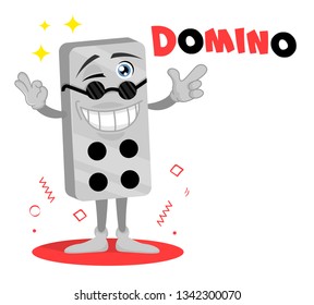 Domino vector funny logo. Cute cartoon character. Brick Game mascot. Outdoor game sticker. Design for print, emblem, t-shirt, party decoration, logotype. etc.