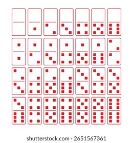 Conjunto de vetores Domino, Clipart de dominós vermelhos, Ilustração de telhas de jogo Domino, Ícones minimalistas do Domino, Design de Domino de estilo plano