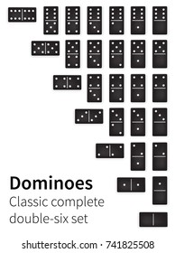 Dominoes black bones double-six set, realistic vector dice illustration icons