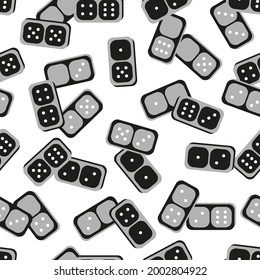 Dominoes Board Game Seamless Pattern. Background with Scattered Monochrome Domino Stones. Vector illustration