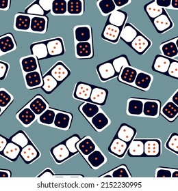 Dominoes Board Game Seamless Pattern. Background with Scattered Domino Stones. Vector illustration