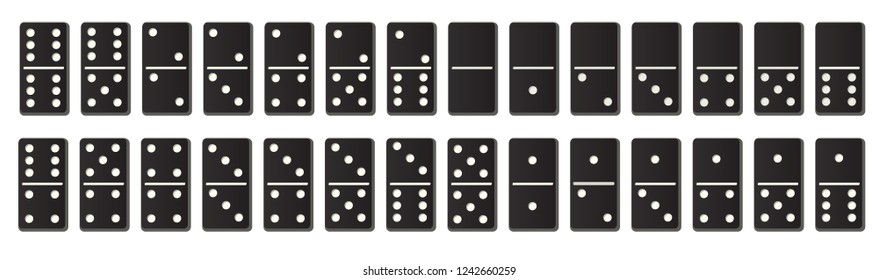 Dominoes or domino tiles white vector isolated 3D realistic mockups with black spots number for game on transparent background.Abstract concept 28 pieces for game graphic element