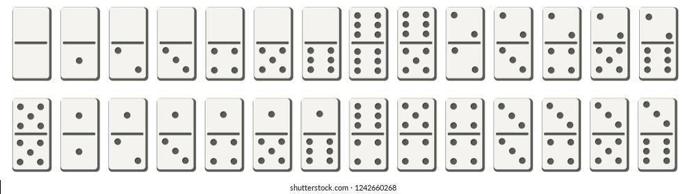 Dominoes or domino tiles white vector isolated 3D realistic mockups with black spots number for game on transparent background.Abstract concept 28 pieces for game graphic element