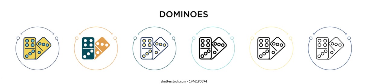 Dominoes icon in filled, thin line, outline and stroke style. Vector illustration of two colored and black dominoes vector icons designs can be used for mobile, ui, web