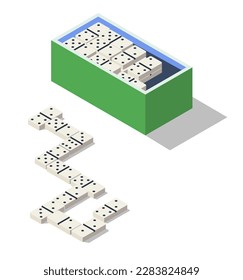 Dominofiguren für Brettspiel, einzelne Box mit Dominosteinen mit Punkten und Linien. Unterhaltung und Freizeitaktivitäten, Spaß und Erholung für Kinder und Erwachsene. Vektorgrafik im Flachstil