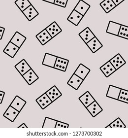 Dominoes seamless pattern line icons on grey neutral background. Board game dice pattern.