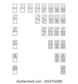 Домино набор. Домино контур. Dominoes set. Ordered collection of vector outlines for your design. Isolated white background.