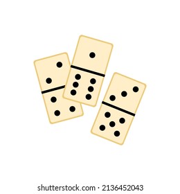 Dominoes. Three dominoes with different numbers of dots. Game, symbol of good luck. Vector flat-panel illustration, cartoon style.