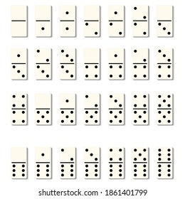 Dominoes tiles isolated blocks with black spots number for game on white background. Vector flat illustration